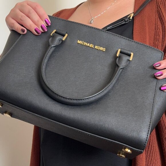 Black Michael Kors Selma Saffiano Leather Medium Satchel - Picture 13 of 14